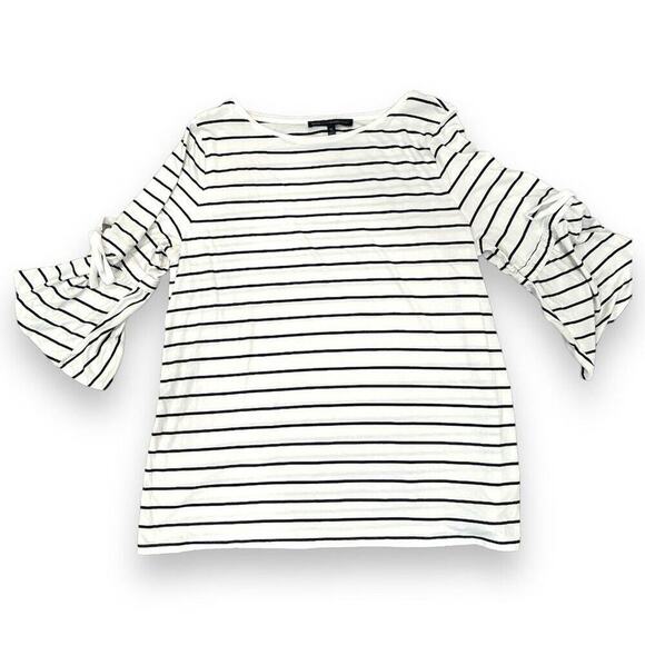 White House Black Market XL Striped Bell Sleeve Blouse with Ribbon Tie - Picture 2 of 11